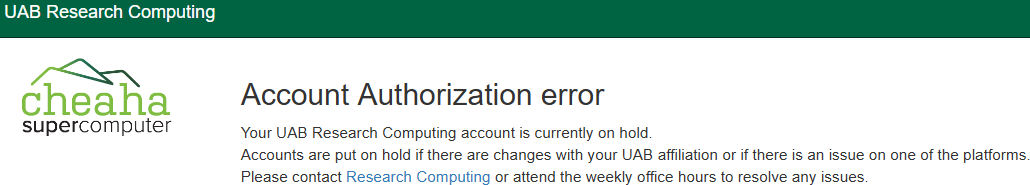 Account authorization error page.