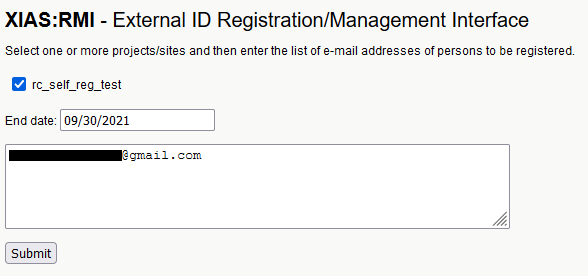 Completed user registration form.