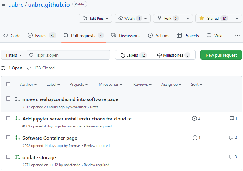 new pull request button at pull request tab
