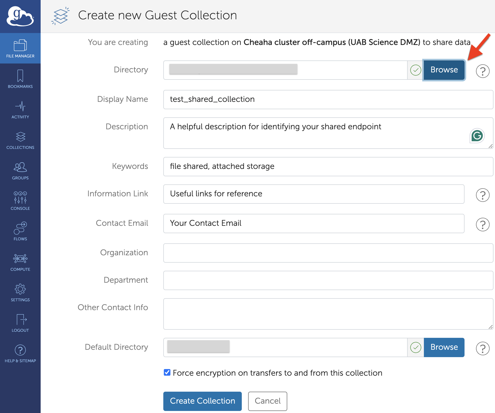 Create New Guest Collection form.