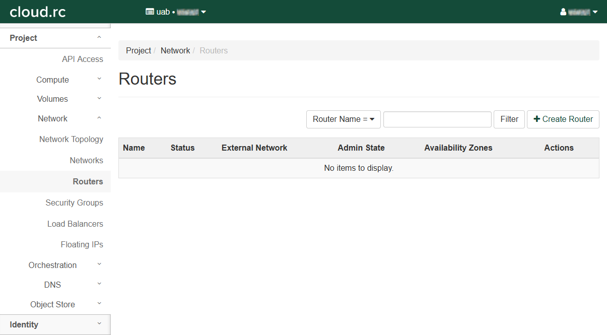 cloud.rc Router page. The Routers table is empty.><