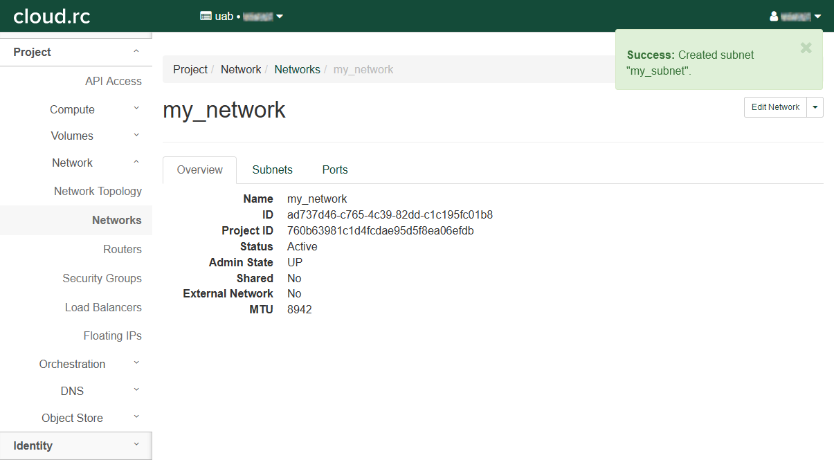 my_network overview page. There are three tabs. The Overview tab is selected.