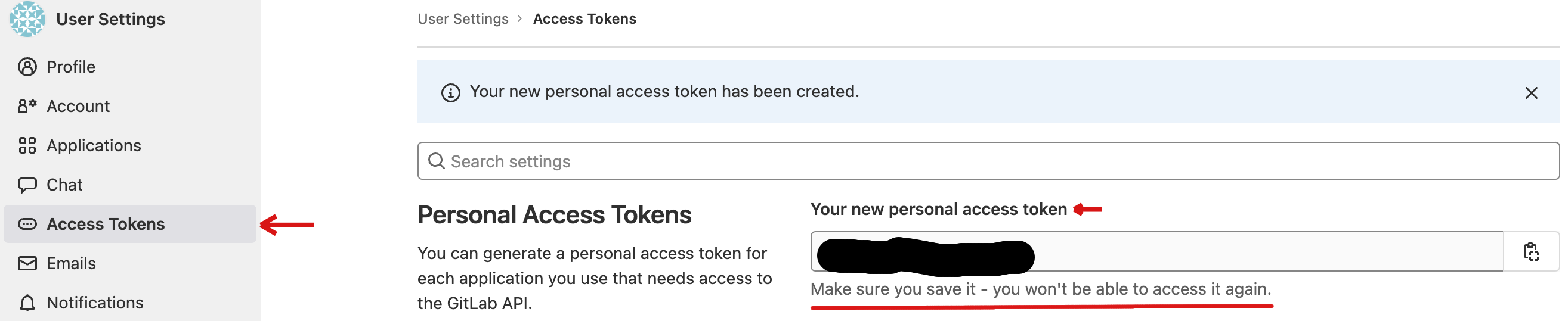 Containers personal access token.