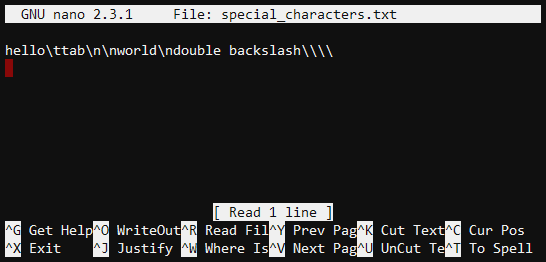example file with escaped characters