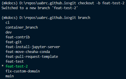 git create and checkout new branch example